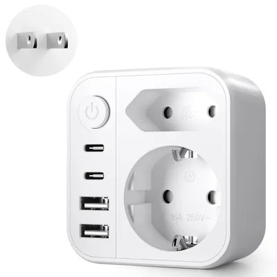 Obrázok produktu pre Adaptér do zásuvky, 6 v 1, Japonsko, cestovný adaptér s 2 portami USB-A a 2 portami USB-C, 2500 W
