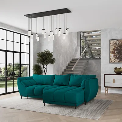 Produktbild von Masseno Ecksofa VESTANO R-S mit Schlaffunktion L-Form, Sofa mit Bettkasten, Wohnzimmersofa, Couch, Soffa, Bettsofa, Couchgarnitur- Blau, MATT VELVET 77