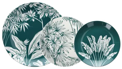 Tafelservies 18-tlg. Porzellan grün – 6 Speise-, 6 Suppen-, 6 Dessertteller