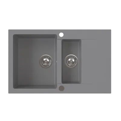 Productafbeelding van VBChome Spoelbak 80x50x20 cm, grijs, granietlook, 1,5 bak, afdruipgedeelte, inbouwspoelbak, gespoten oppervlak, restbak, sifon