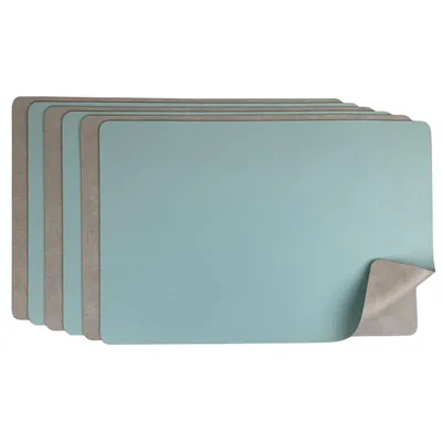 Produktbild von Platzset 6er Set Kunstleder abwaschbar, Wendbares Tischset 45x30cm, Platzdeckchen Modern (Grau/Türkis)