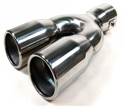 Productafbeelding van Universele dubbele uitlaatverlengstuk voor auto's. Geschikt voor diameters van 35–55 mm, lengte 21 cm, chroom