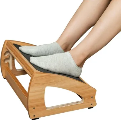 Produktbild von Verstellbare Ergonomische Fußstütze unter dem Schreibtisch - 3 Höhenpositionen - Holzfußbank mit rutschfester Oberfläche