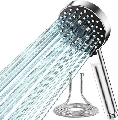 Immagine prodotto di Soffione doccia a risparmio energetico - Alta pressione - 5 tipi di getto - Tubo flessibile da 2 m