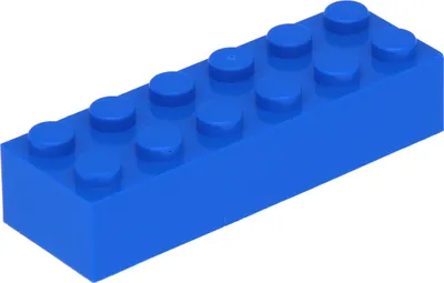 A single blue LEGO brick with 8 studs on top, shown at a slight diagonal angle against a white background.