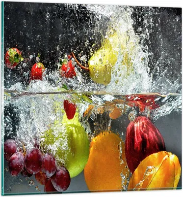 Produktbild von Bilder auf glas - Früchte Wasser Spritzer Essen - 70x70cm - Glasbilder - Wandbilder - Kunstdruck - zum Aufhängen bereit - Wanddekoration aus Glas - Glas Bilder - Wandbild auf Glas - GAC70x70-2972