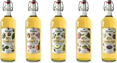 Produktbild von Raunikar tasting Set - 5 verschiedene Sorten Alte Zwetschge Alte Himbeere Alte Haselnuss Alte Marille Alte Williams Schnaps je 1L (38% Vol)- [Enthält Sulfite]