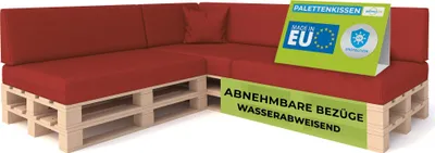 Produktbild von Pillows24 - Palettenkissen mit abnehmbarem Bezug - 8ER SET | Polster für Europaletten 120x80 Sofa - Wasserfest - Outdoor/Indoor | Rot