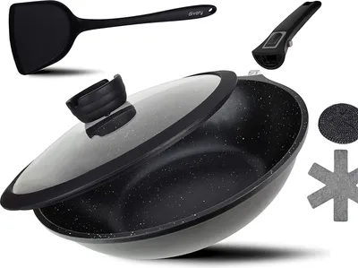 Zdjęcie produktu dla Ken Hom Excellence, Okrągły, Wok/Patelnia do mieszania, Czarny, 1,5 mm, Szkło, Fenol