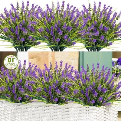 Obrázek produktu pro Sada plastových květin pro venkovní použití – 10 květin odolných proti UV záření do zahrady a na balkon (fialové)