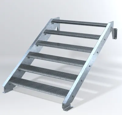 Produktbild von Stahltreppe 6 Stufen bis Höhe 120 cm, Laufbreite : 120 cm kein Geländer ST 1 (31 / 31 mm)