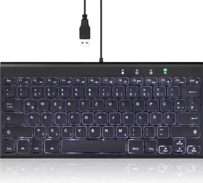 Produktbild von Perixx PERIBOARD-429 DE, kabelgebunden, USB Mini Tastatur mit Hintergrundbeleuch