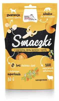 Immagine prodotto di SYTA MICHA Dolcetti con agnello, zucca, banana e albicocca - premio per cani - 80g