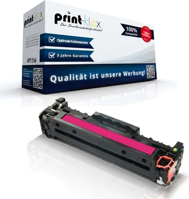 A product shot of a magenta toner cartridge and its packaging.