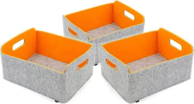 Produktbild von 3er Set Filz Aufbewahrungsbox faltbar, graumeliert/orange