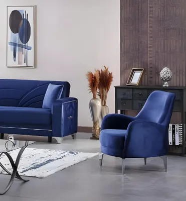 Zdjęcie produktu dla Niebieski fotel do salonu nowoczesne meble siedzisko tapicerowane meble design tekstylne