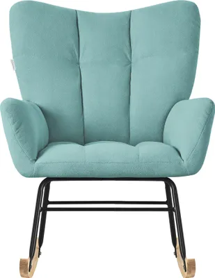 Zdjęcie produktu dla ML-Design fotel bujany szałwia, fotel bujany z pokryciem frotte, tapicerowany fotel bujany z drewnianymi prowadnicami, fotel rozkładany z podłokietnikami, fotel rozkładany