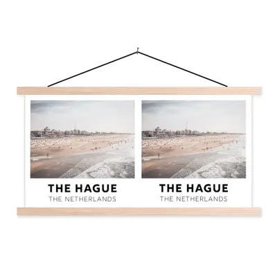 Produktbild von MuchoWow® Textilposter Den Haag - Niederlande - Strand 120x60 cm mit holzfarbenen Rahmen - Klemmleiste