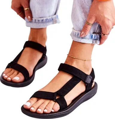 Productafbeelding van Damen sport sandalen, slippers, suède, zomer schoenen, model Elvira, zwart, maat 37