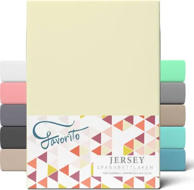 Produktbild von Favorito Jersey Spannbettlaken 100% Baumwolle Spannbetttuch Rundumgummi waschbar pflegeleicht hochwertig strapazierfähig 180x200 cm Kamille