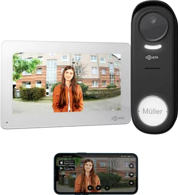 Produktbild von GOLIATH® Funkklingel mit Kamera & Gegensprechanlage [HaLow Technologie] - Türklingel mit Full HD Kamera & Monitor - Video Sprech - & Klingelanlage mit Türöffner - Videotürklingel ohne Kabel