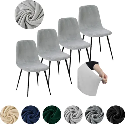 Produktbild von MEBLE ODNOWA, Stuhlhusse, Stuhlbezug, Skandinavischer, Samt, Hellgrau, 4er Set, Velours, elastisch, Stuhlbezüge, Stuhlhussen, maschinenwaschbar