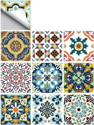 Obrázek produktu pro 10 samolepek na obklady, rozměr 20 x 20 cm, voděodolné PVC samolepky na obklady, samolepicí samolepky na obklady do koupelny a kuchyně, středomořský styl