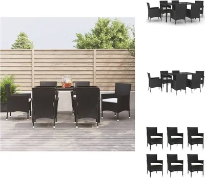 Produktbild von vidaXL 7-tlg. Garten-Essgruppe mit Kissen Schwarz Poly Rattan -  Gartenmöbel-Sets