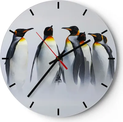Produktbild von Wanduhr - Rund - Glasuhr - Pinguine Winter Schnee Spaziergang - 30x30cm - Schleichendes Uhrwerk - Lautlos - zum Aufhängen bereit - Dekoration Modern - Wanddekoration aus Glas - C3AR30x30-2893