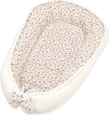 Produktbild von PIMKO Babynest 2seitig Minky Babynestchen für Baby Kuschelnest Babykokon für Säuglinge und Neugeborene Babykissen für Zuhause 55 x 90 cm - Vanilla Minky