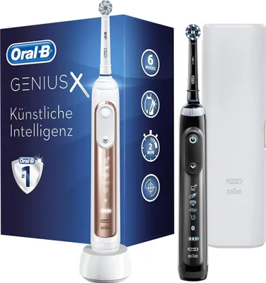 Produktbild von Oral-B Genius 80329136, Erwachsener, Rotierende-vibrierende Zahnbürste, Zahnfleischpflege, Sensibel, Whitening, Schwarz, Roségold, Weiß, 2 min, Ungarn