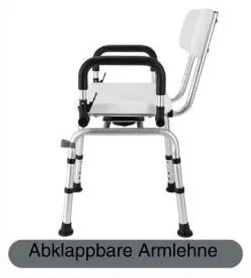 Produktbild von Duschstuhl - Drehbarer Duschhocker - 360° Rotierbar - Höhenverstellbar - Mit Armlehnen und Rückenlehne - Für Senioren - Rutschfeste Gummisaugfüße - Schwarz