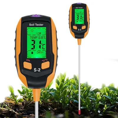 Productafbeelding van 5-in-1 bodemmeetapparaat, digitaal bodemvochtmeter met temperatuur-/vochtigheids-/omgevingsvochtigheids-/zonlichtmeting en achtergrondverlichting, pH-meter voor bodem, geschikt voor tuinieren en landbouw