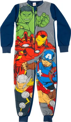 Produktbild von Marvel The Avengers Jumpsuit für Jungen - Overall Kinder Pyjama Schlafanzug langarm Grau/Blau 122-128