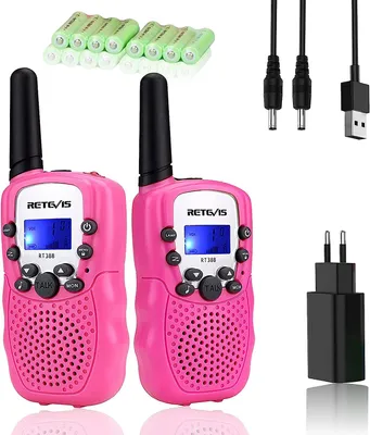 Obrázek produktu pro Retevis RT388R vysílačka Dětská dobíjecí s baterií, baterkou, dárkem pro hračky, obousměrnou vysílačkou CTCSS/DCS s dlouhým dosahem pro kempování, děti Spy (1 pár, růžová)
