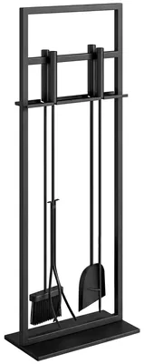 Produktbild von Kaminbesteck - 5-teiliges Set - Metall - Bürste, Schaufel, Zange und Schürhaken - Halterung - 28 x 15 x 76 cm - Schwarz