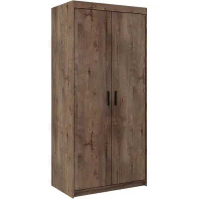 Produktbild von Drehtürenschrank ELENA 2D Eiche Lefkas mit schwarze Griffe - Kleiderschrank 90 cm mit glatten 2 Türen