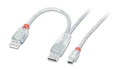Produktbild von Lindy USB 2.0 2 x A (20cm) / Mini-B 2.0m, USB A, Mini-USB B, männlich/männlich, 2 m