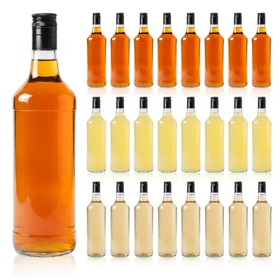 Zdjęcie produktu dla SuperButelki - 40x Butelka szklana monopolowa 1l z zakrętkami – do wódki, nalewek, bimbru, soków, alkohol, szkło bezbarwne, MONOPOL, pojemność 1000 ml