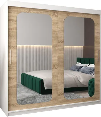 Produktbild von MEBLE KRYSPOL Promo 3200 Schlafzimmerschrank zwei Schiebetüren - Mattweiß + Sonoma