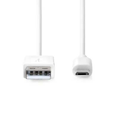 Zdjęcie produktu dla Kabel USB Nedis - USB 2.0 - USB-A męski - USB Micro-B męski - 480 Mbps - Niklowany - 2.00 m - Okrągły - PVC - Biały - Pudełko