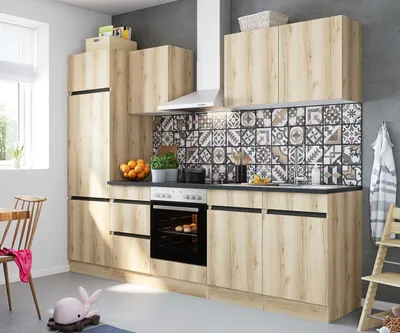 Produktbild von Küchenblock Kaya 270 cm mit Einbauspüle ohne Elektrogeräte in Wildeiche Nachbildung