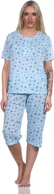 Produktbild von Damen Pyjama 3/4 Hose & Shirt Sommer Schlafanzug; Blau/M/38
