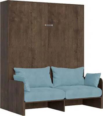 Produktbild von Kentaro 160 cm Klappbett für Doppelbett mit Sofa aus Walnussholz, hellblau