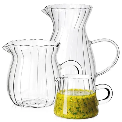 Image de Vilde | Pot à lait et crème 3 pcs 160-380 ml - Verre strié - Lavable au lave-vaisselle
