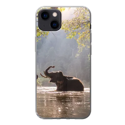 Produktbild von MuchoWow® Handyhülle Schutzhülle Hülle für iPhone 13 Elefant - Wasser - Tiere - Bäume - Sonne Silikon Softcase Handy Hülle - Karteninhaber
