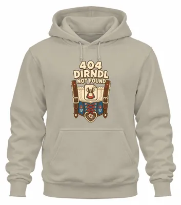 Productafbeelding van 404 Dirndl niet gevonden. Grappig trui met traditioneel motief. Lederhosen. Wiesn hoodie. Kapucietrui, natuur, maat L