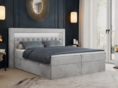 Produktbild von Boxspringbett 180x200 mit Led, Polsterbett 180x200 mit LED Kopfteil - Multipocket-Matratze H3 - Doppelbett mit Bettkasten Stauraumbett, GOLD-6 - 180x200 - Hellgrau - Velvet - Mittelfest (H3)