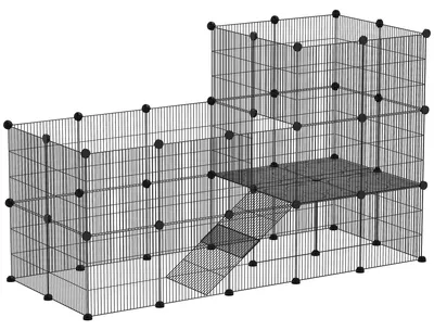 Produktbild von Kleintiergehege - Kleintierkäfig - 39 Gitterelemente - Rampe - Metall - 1470 l - Schwarz
