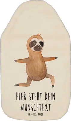 Produktbild von Mr. & Mrs. Panda Personalisierte Wärmflasche Faultier  Yoga - Weiß - Personalisierte Geschenke, Kinderwärmflasche mit Namen, Meditation, Faultier Geschenk, Entspannung